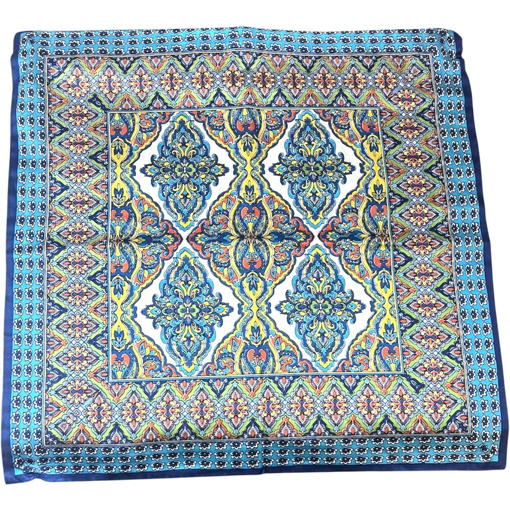 Pottery Barn Silk Cotton Blue Orange Mandala Paisley Pillow Cover 18x18 Boho NEW